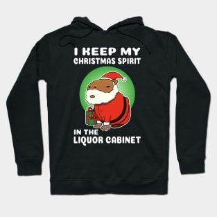 I keep my Christmas spirit in the liquor cabinet Capybara Christmas Hoodie